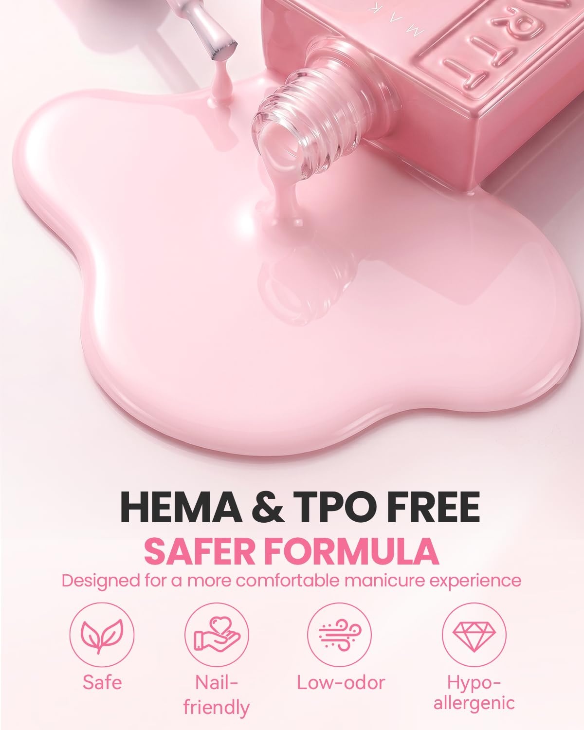 image:imageMakartt HemaFree Rubber Base Top Coat Set TpoFree 6in1 Rubber Gel Polish Nude No Wipe Top Coat for Thin Nails Repair Strengthener Building LongLasting Soak Off UV Salon Home Manicure 15MLPink