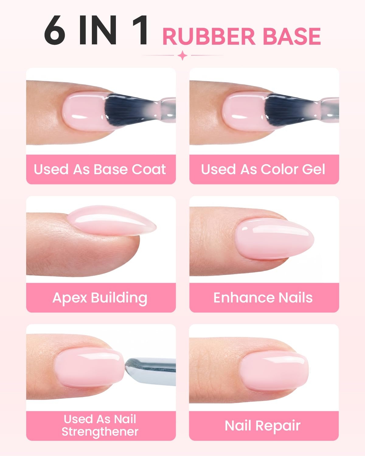 image:imageMakartt HemaFree Rubber Base Top Coat Set TpoFree 6in1 Rubber Gel Polish Nude No Wipe Top Coat for Thin Nails Repair Strengthener Building LongLasting Soak Off UV Salon Home Manicure 15MLPink