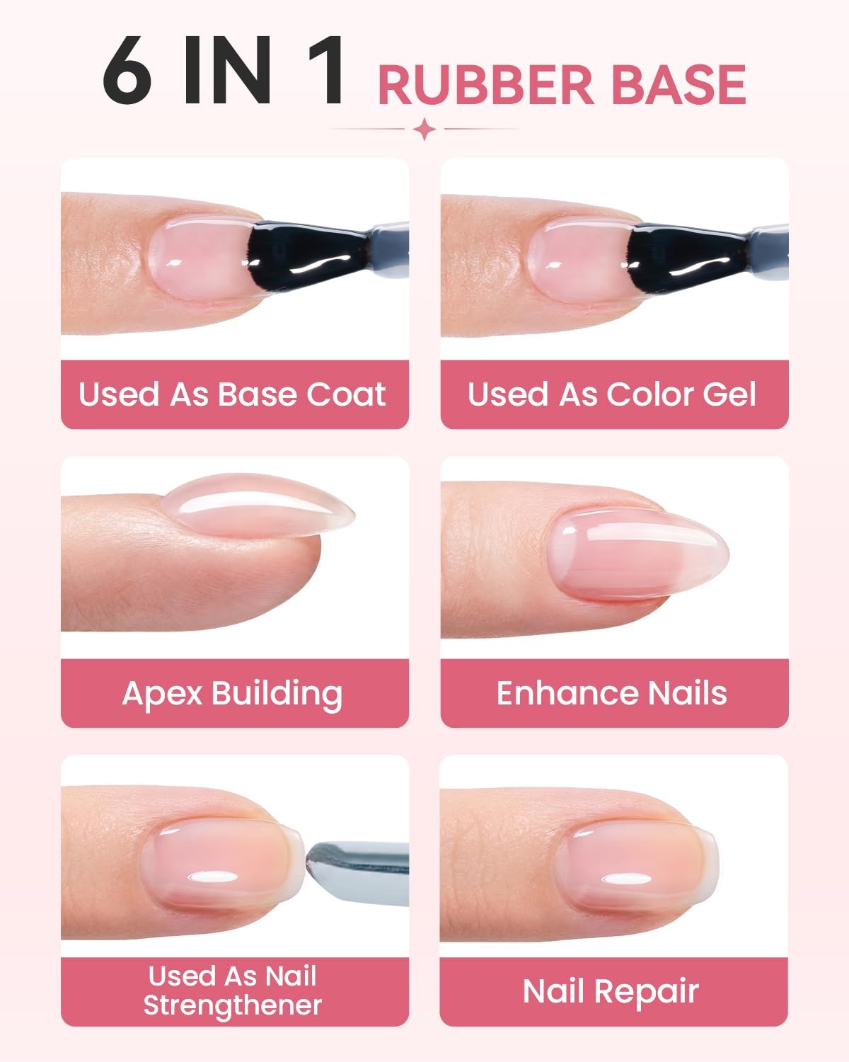 image:imageMakartt HemaFree Rubber Base Top Coat Set TpoFree 6in1 Rubber Gel Polish Nude No Wipe Top Coat for Thin Nails Repair Strengthener Building LongLasting Soak Off UV Salon Home Manicure 15MLClear