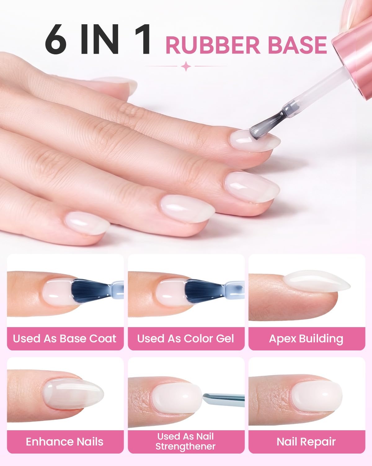 image:imageMakartt Hemafree Rubber Base Gel 6in1 Nude Builder Base Coat 15ML Multifunctional for Nail Strengthen Apex Building Enhance Reinforced Long Lasting Fiber Protect Soak Off UV Salon HomeMilky White