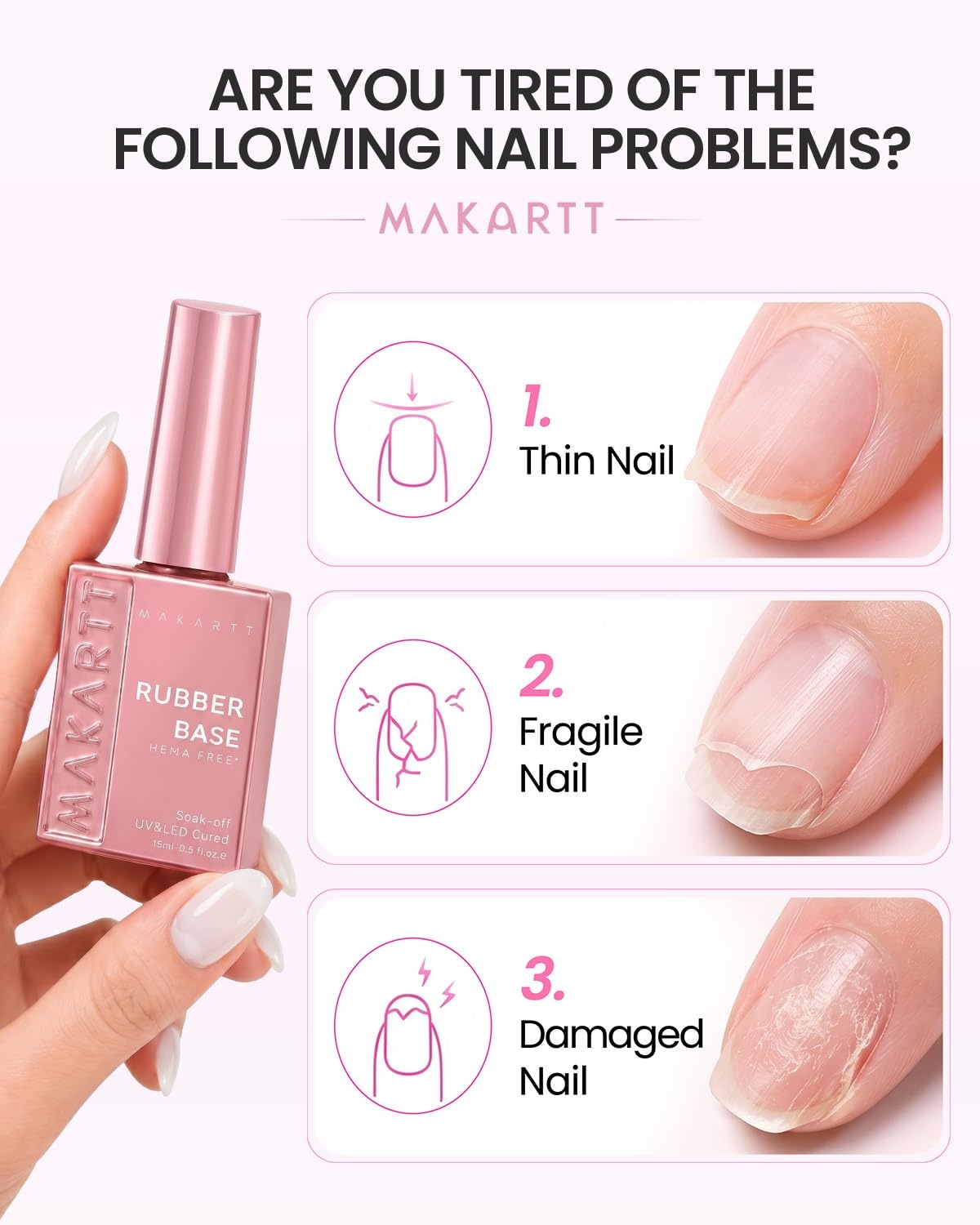 image:imageMakartt Hemafree Rubber Base Gel 6in1 Nude Builder Base Coat 15ML Multifunctional for Nail Strengthen Apex Building Enhance Reinforced Long Lasting Fiber Protect Soak Off UV Salon HomeMilky White