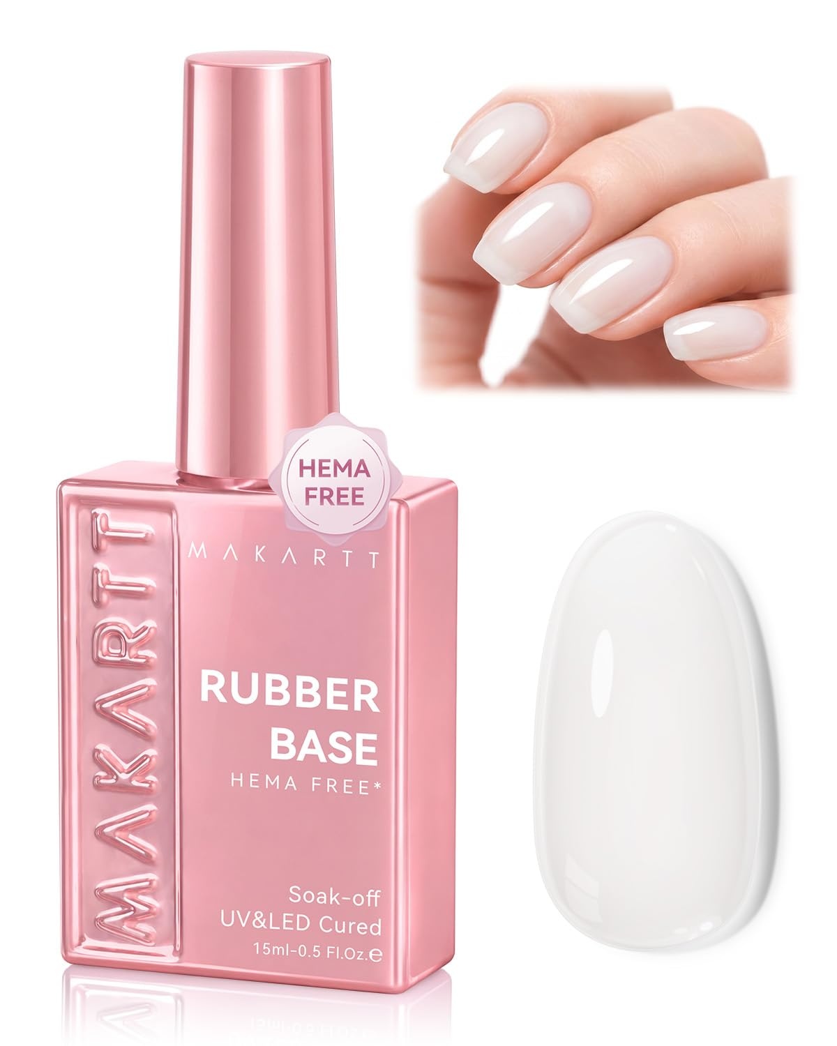 image:imageMakartt Hemafree Rubber Base Gel 6in1 Nude Builder Base Coat 15ML Multifunctional for Nail Strengthen Apex Building Enhance Reinforced Long Lasting Fiber Protect Soak Off UV Salon HomeMilky White