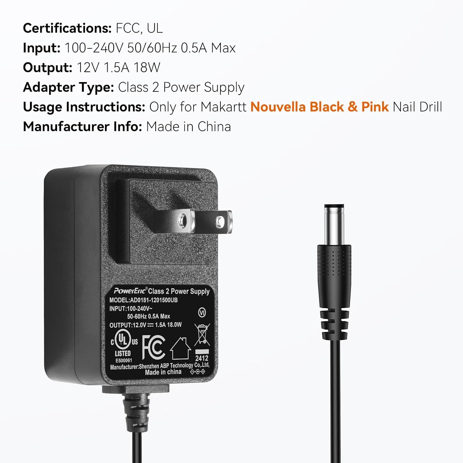 image:imageMakartt Power Adapter for Nouvella Nail Drill Original 12V 15A Charger Compatible with Nouvella Pink Black amp Purple Models Nail Drill