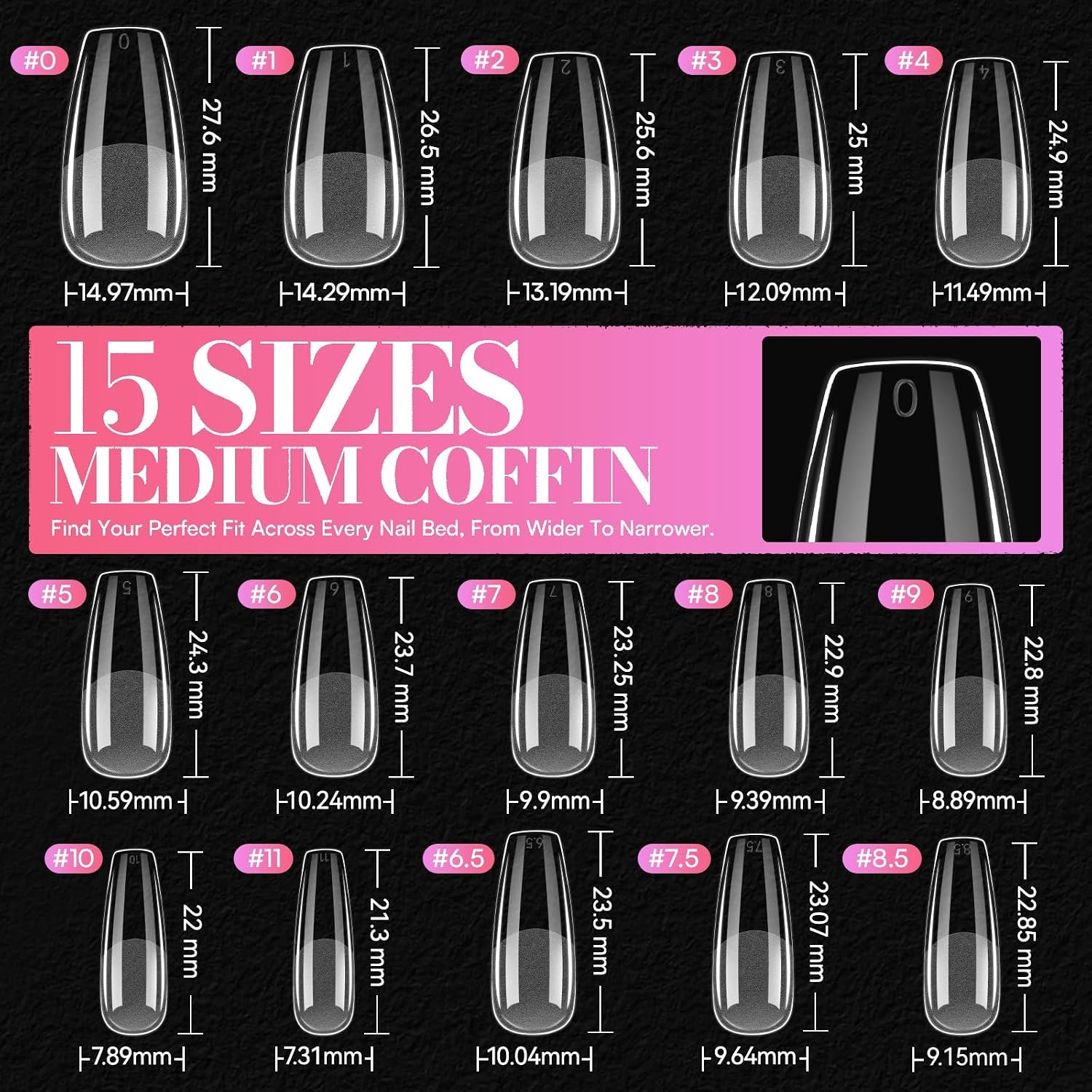 image:imageMakartt Short Duck Nail Tips 504 PCS 15 Sizes with 556575 Clear Full Cover Flare Nails for PressOns DIY PMMA Soft Gel Wide Nail Tips for French 3D Nails Design Salon Home Manicure SuppliesA504 PCSmedium coffin