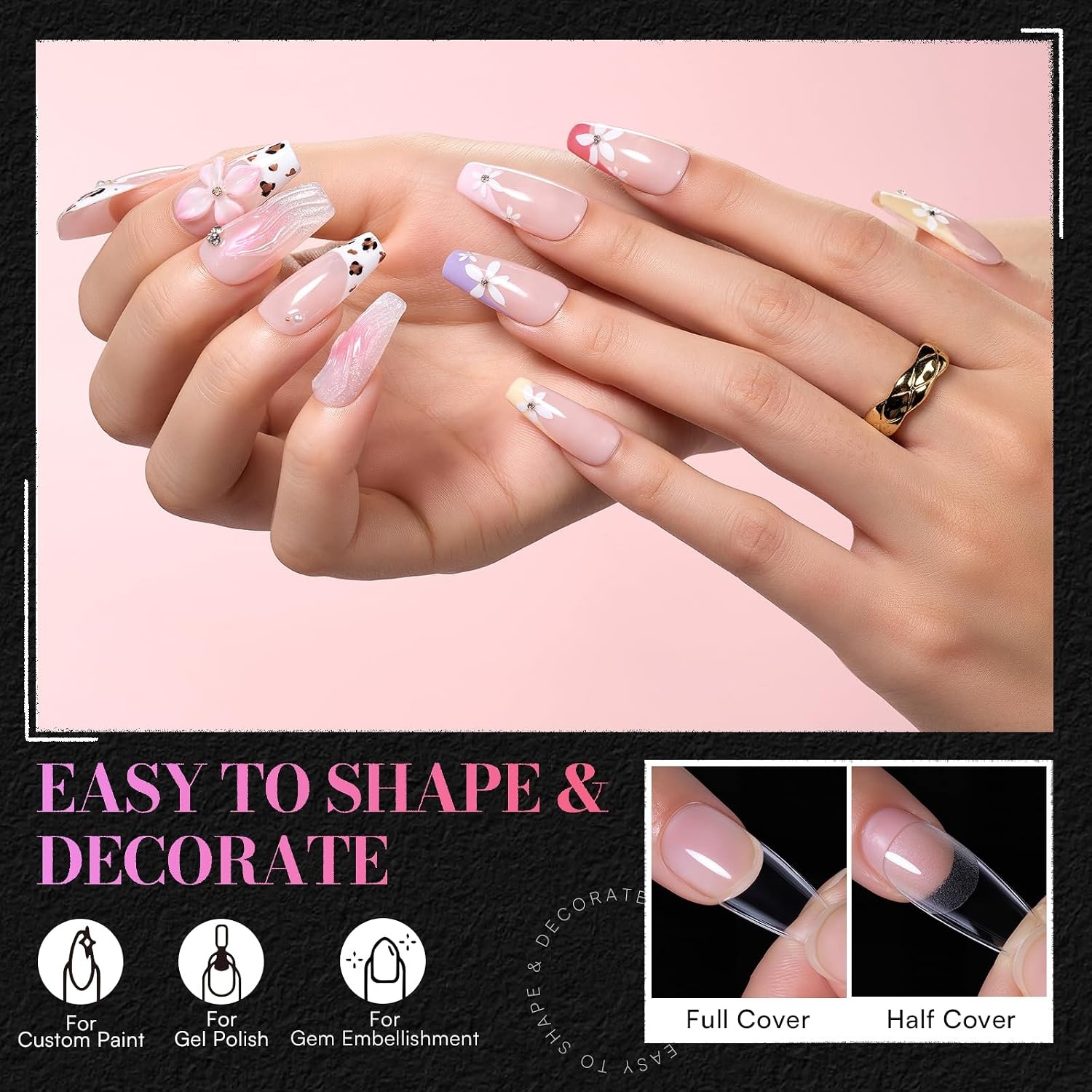 image:imageMakartt Short Duck Nail Tips 504 PCS 15 Sizes with 556575 Clear Full Cover Flare Nails for PressOns DIY PMMA Soft Gel Wide Nail Tips for French 3D Nails Design Salon Home Manicure SuppliesA504 PCSmedium coffin