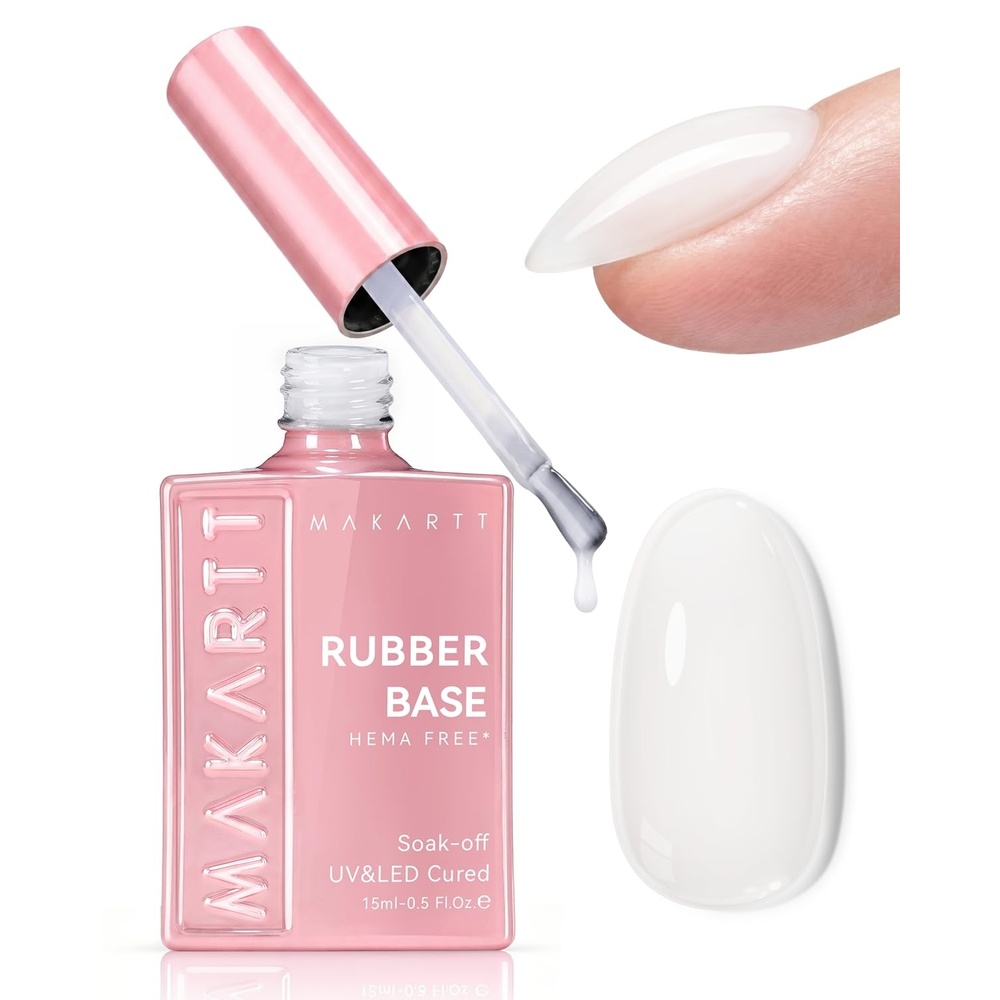 image:imageMakartt Hemafree Rubber Base Gel 6in1 Nude Builder Base Coat 15ML  Multifunctional for Nail Strengthen Apex Building Enhance Reinforced Long Lasting Fiber Protect Soak Off UV Salon HomeMilky White