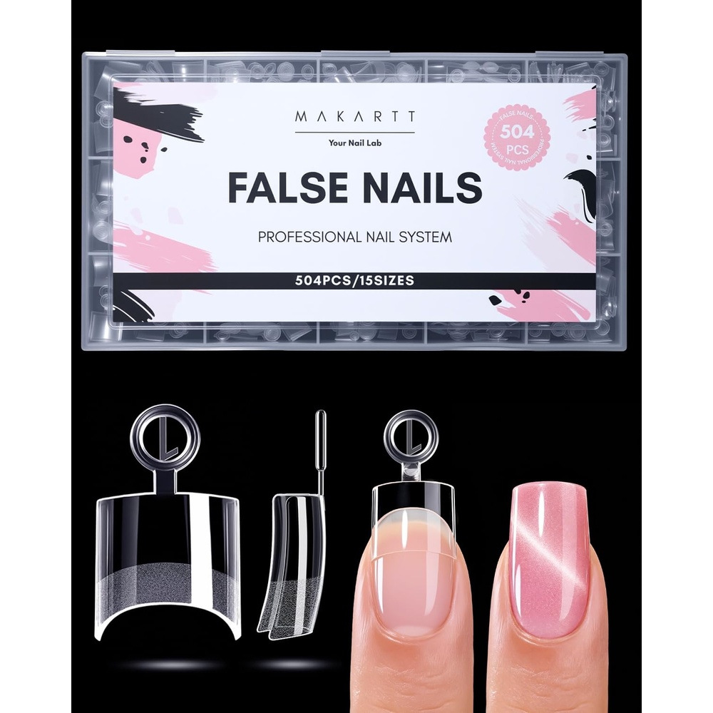image:imageMakartt Short Duck Nail Tips 504 PCS 15 Sizes with 556575 Clear Full Cover Flare Nails for PressOns DIY PMMA Soft Gel Wide Nail Tips for French 3D Nails Design Salon Home Manicure SuppliesA504 PCShalf cover short square