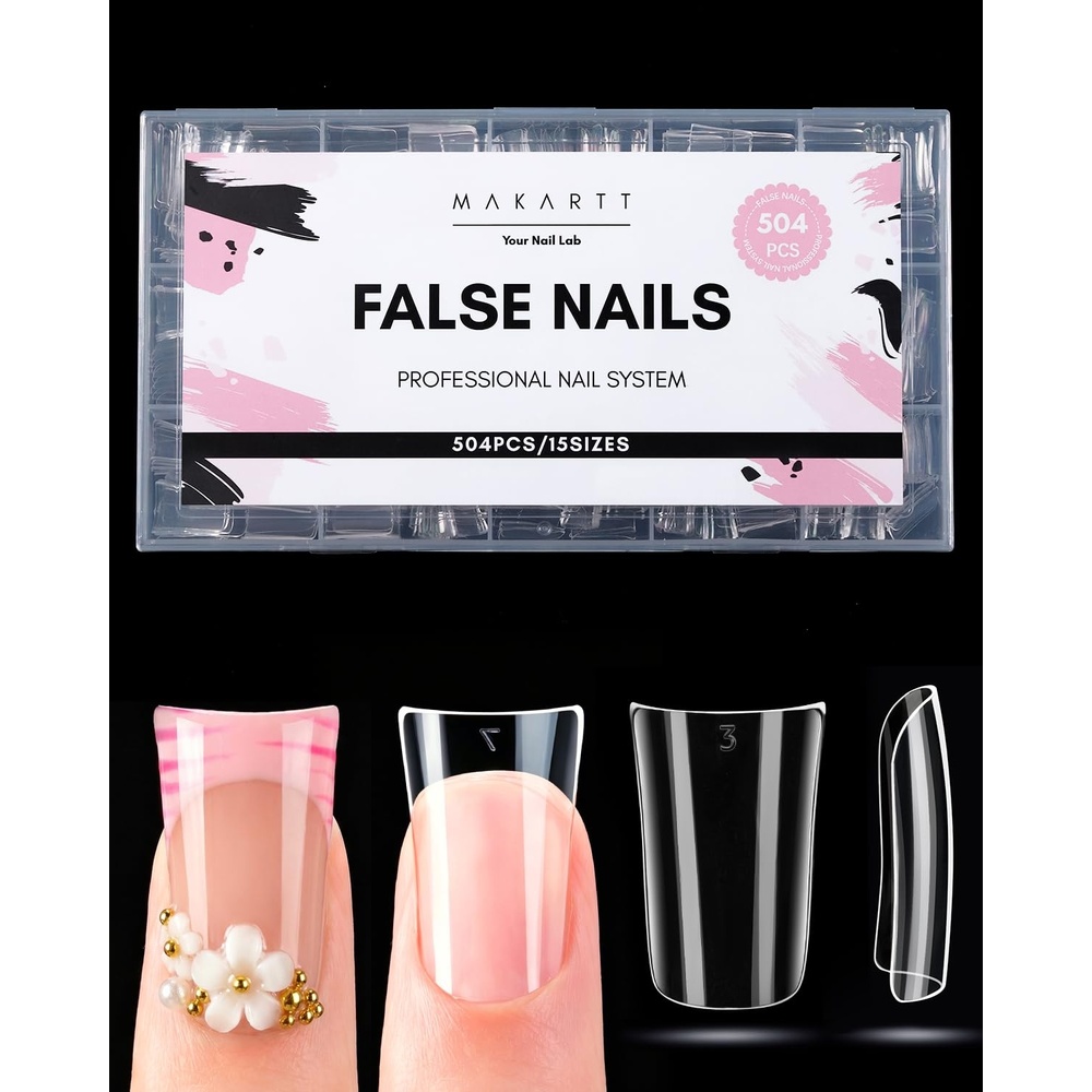 image:imageMakartt Short Duck Nail Tips 504 PCS 15 Sizes with 556575 Clear Full Cover Flare Nails for PressOns DIY PMMA Soft Gel Wide Nail Tips for French 3D Nails Design Salon Home Manicure Supplies504 PCSDuck Nail Tips