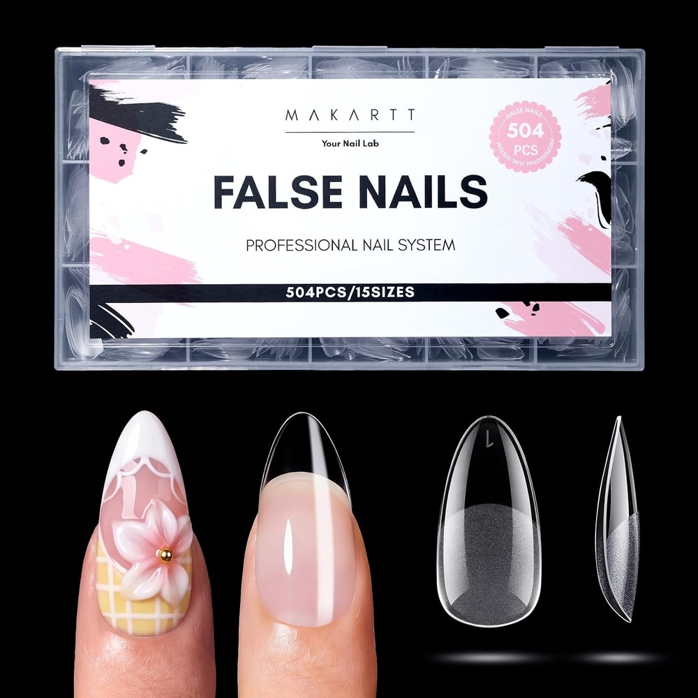image:imageMakartt Short Duck Nail Tips 504 PCS 15 Sizes with 556575 Clear Full Cover Flare Nails for PressOns DIY PMMA Soft Gel Wide Nail Tips for French 3D Nails Design Salon Home Manicure SuppliesA504 PCSmedium roundedtip almond