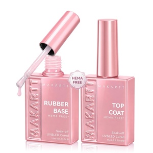 Makartt Hema-Free Rubber Base Top Coat Set: Tpo-Free 6-in-1 Rubber Gel Polish Nude No Wipe Top Coat for Thin Nails Repair Strengthener Building Long-Lasting Soak Off UV Salon Home Manicure 15ML(Pink)