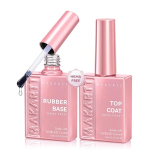 Makartt Hema-Free Rubber Base Top Coat Set: Tpo-Free 6-in-1 Rubber Gel Polish Nude No Wipe Top Coat for Thin Nails Repair Strengthener Building Long-Lasting Soak Off UV Salon Home Manicure 15ML(Clear)