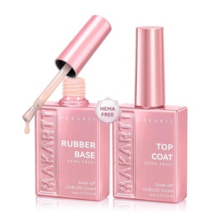 Makartt Hema-Free Rubber Base Top Coat Set: Tpo-Free 6-in-1 Rubber Gel Polish Nude No Wipe Top Coat for Thin Nails Repair Strengthener Building Long-Lasting Soak Off UV Salon Home Manicure 15ML(Nude)