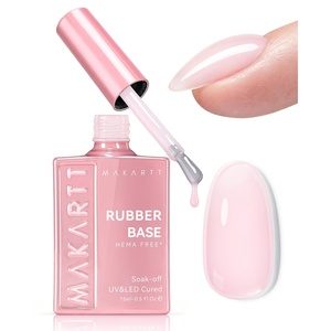 Makartt Hema-free Rubber Base Gel: 6-in-1 Nude Builder Base Coat 15ML | Multifunctional for Nail Strengthen, Apex Building, Enhance Reinforced, Long Lasting Fiber Protect, Soak Off UV Salon Home(Pink)