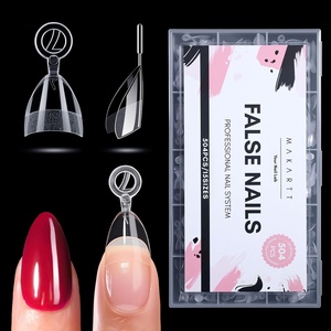 Makartt Short Duck Nail Tips, 504 PCS 15 Sizes with 5.5/6.5/7.5, Clear Full Cover Flare Nails for Press-Ons DIY, PMMA Soft Gel Wide Nail Tips for French 3D Nails Design, Salon Home Manicure Supplies(A-504 PCS-half cover short almond)
