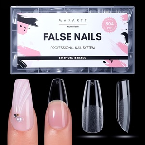 Makartt Short Duck Nail Tips, 504 PCS 15 Sizes with 5.5/6.5/7.5, Clear Full Cover Flare Nails for Press-Ons DIY, PMMA Soft Gel Wide Nail Tips for French 3D Nails Design, Salon Home Manicure Supplies(A-504 PCS-medium coffin)