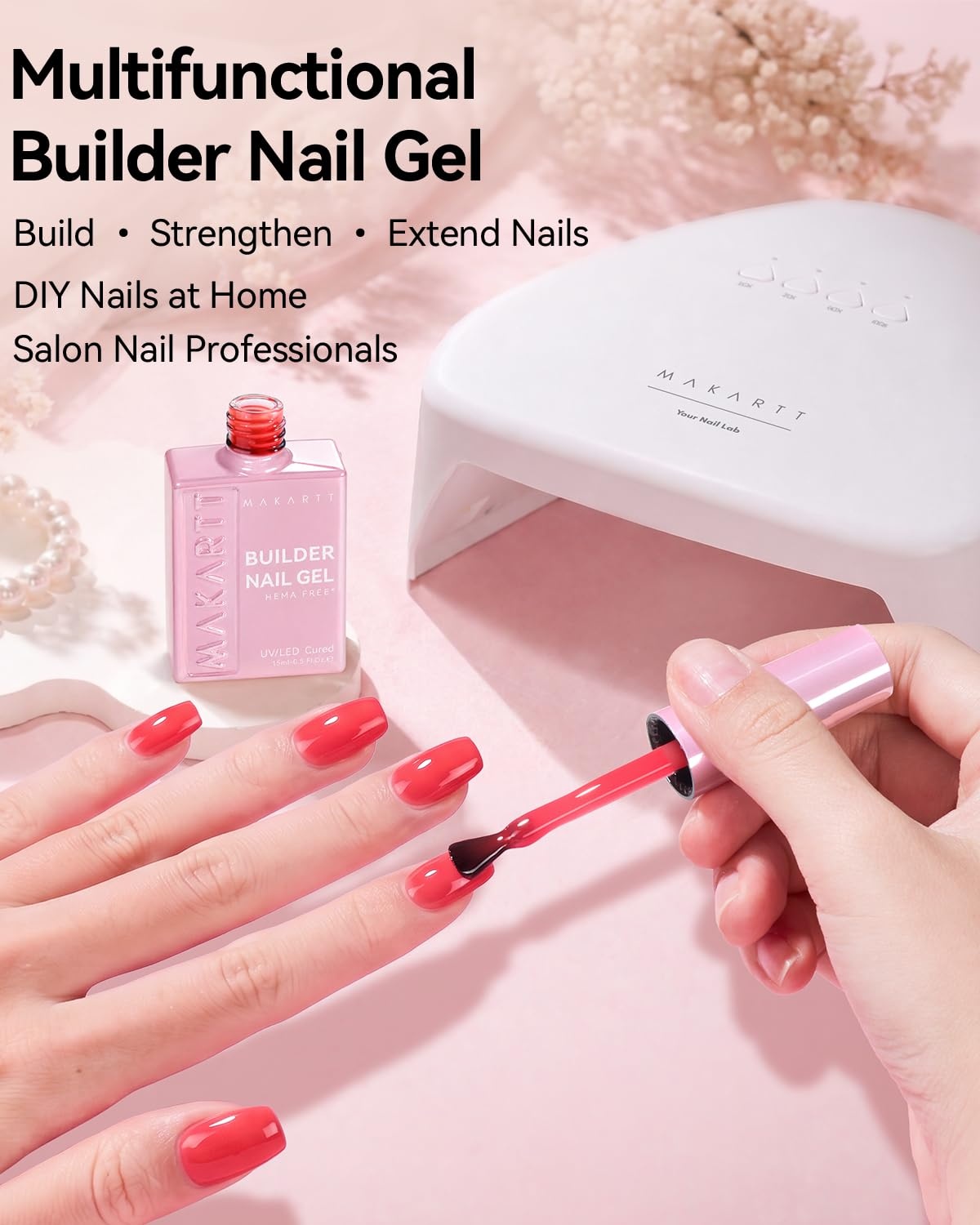 image:imageMakartt 8in1 Gel Builder HEMAFree 15ML Nude Brown UV Lamp Builder Base TPOFree Self Leveling Apex Build Rhinestones Glue Strengthener Repair Salon Home DIY Use LongLasting Low OdorPink 005 HEMAFree