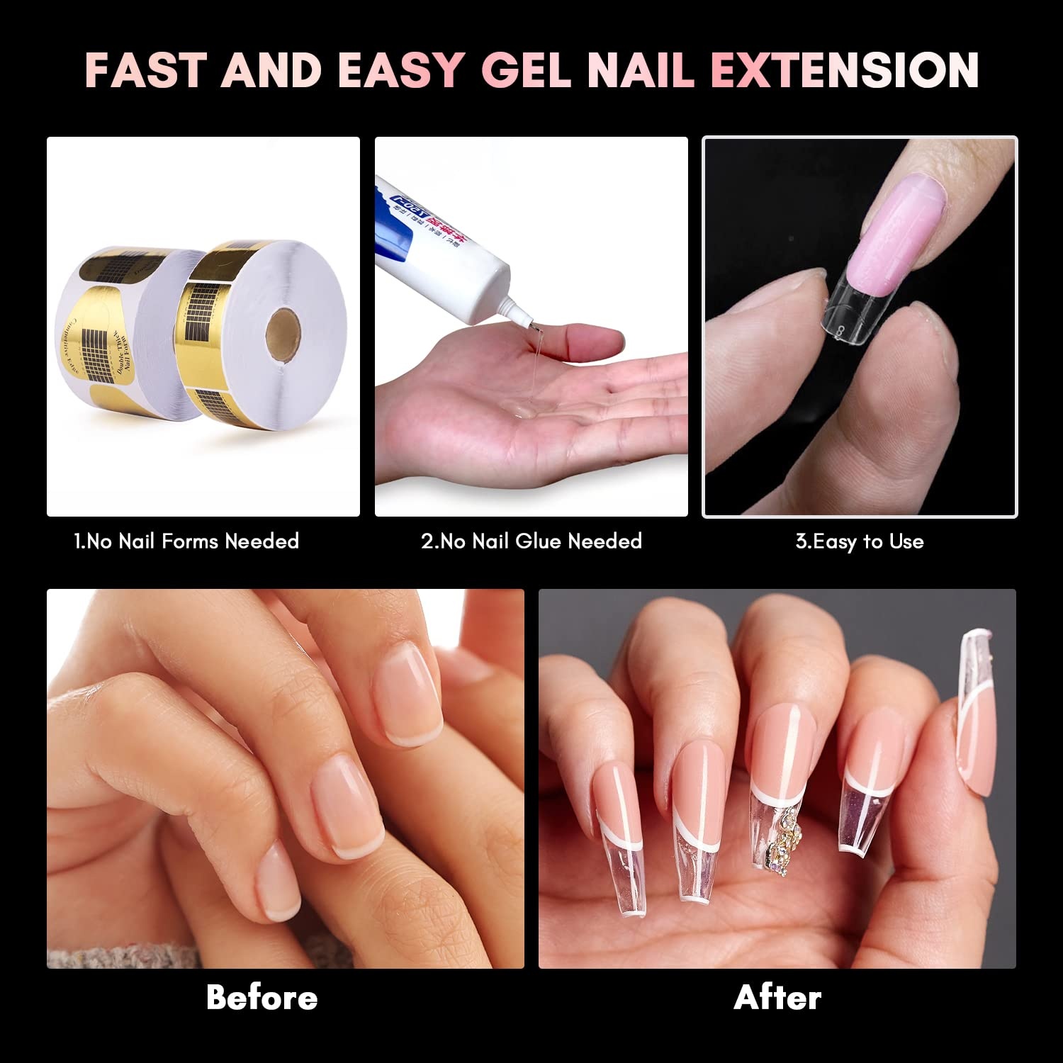image:imageMakartt Dual Forms Clear Molds for Poly Nail Gel 72PCS Square Coffin Shape Full Cover Acrylic Tips with Scales Manicure Tools Salon Home DIY Supplies