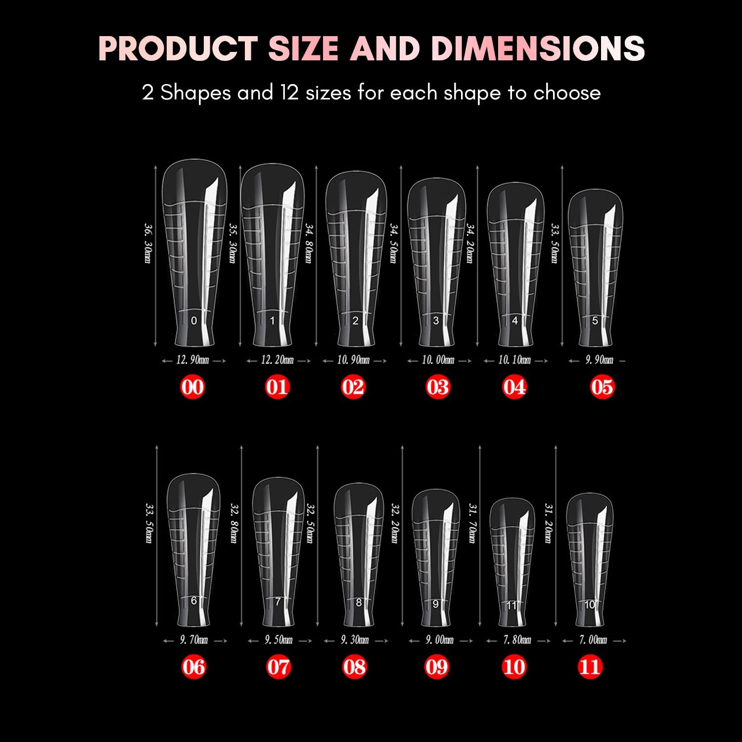 image:imageMakartt Dual Forms Clear Molds for Poly Nail Gel 72PCS Square Coffin Shape Full Cover Acrylic Tips with Scales Manicure Tools Salon Home DIY Supplies