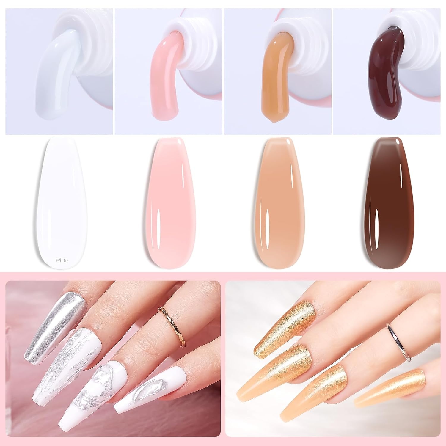 image:imageMakartt Poly Nail Gel Set 4 Colors Strong Builder for Extension Overlay Strengthener 3D Diy Multifunctional Longlasting for Nails French Manicures Home Salon Clear and 3 Pink ShadesWhite Nude Colors