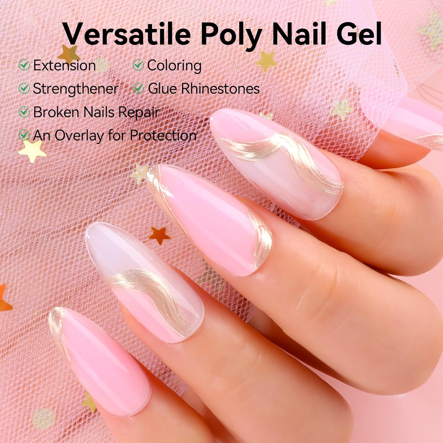 image:imageMakartt Poly Nail Gel Set 4 Colors Strong Builder for Extension Overlay Strengthener 3D Diy Multifunctional Longlasting for Nails French Manicures Home Salon Clear and 3 Pink ShadesClear Pink Colors