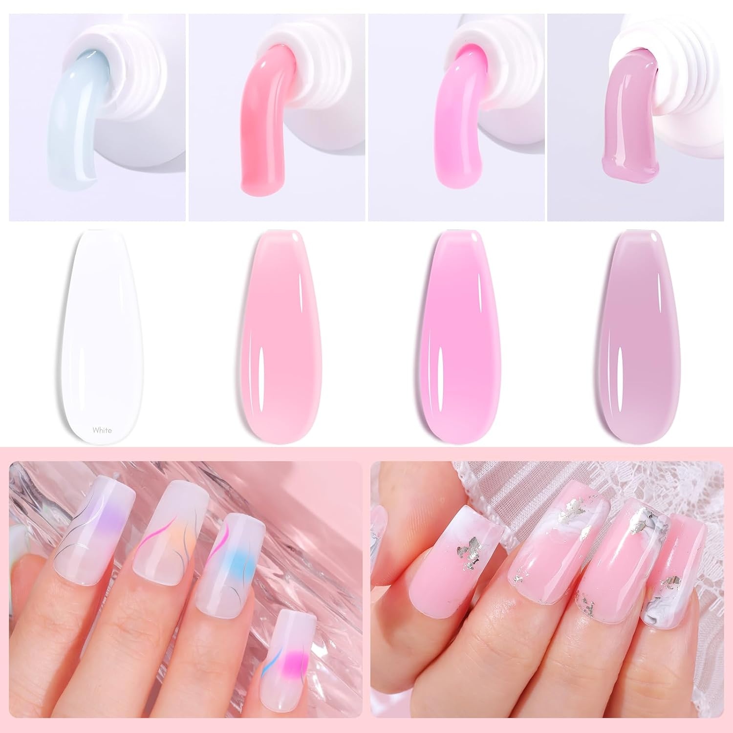image:imageMakartt Poly Nail Gel Set 4 Colors Strong Builder for Extension Overlay Strengthener 3D Diy Multifunctional Longlasting for Nails French Manicures Home Salon Clear and 3 Pink ShadesClear Pink Colors