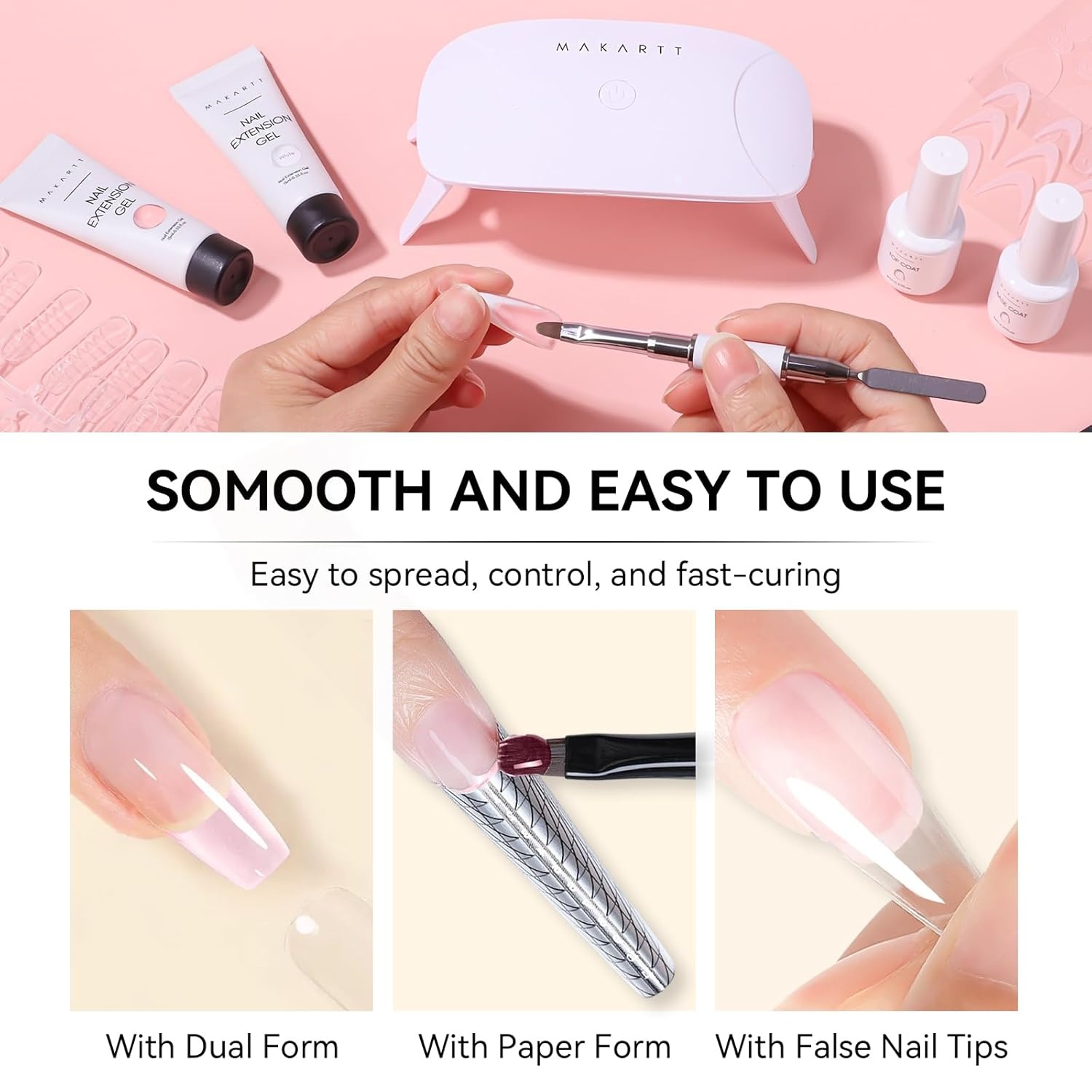 image:imageMakartt Poly Nail Gel Set 4 Colors Strong Builder for Extension Overlay Strengthener 3D Diy Multifunctional Longlasting for Nails French Manicures Home Salon Clear and 3 Pink ShadesWhite Nude Colors
