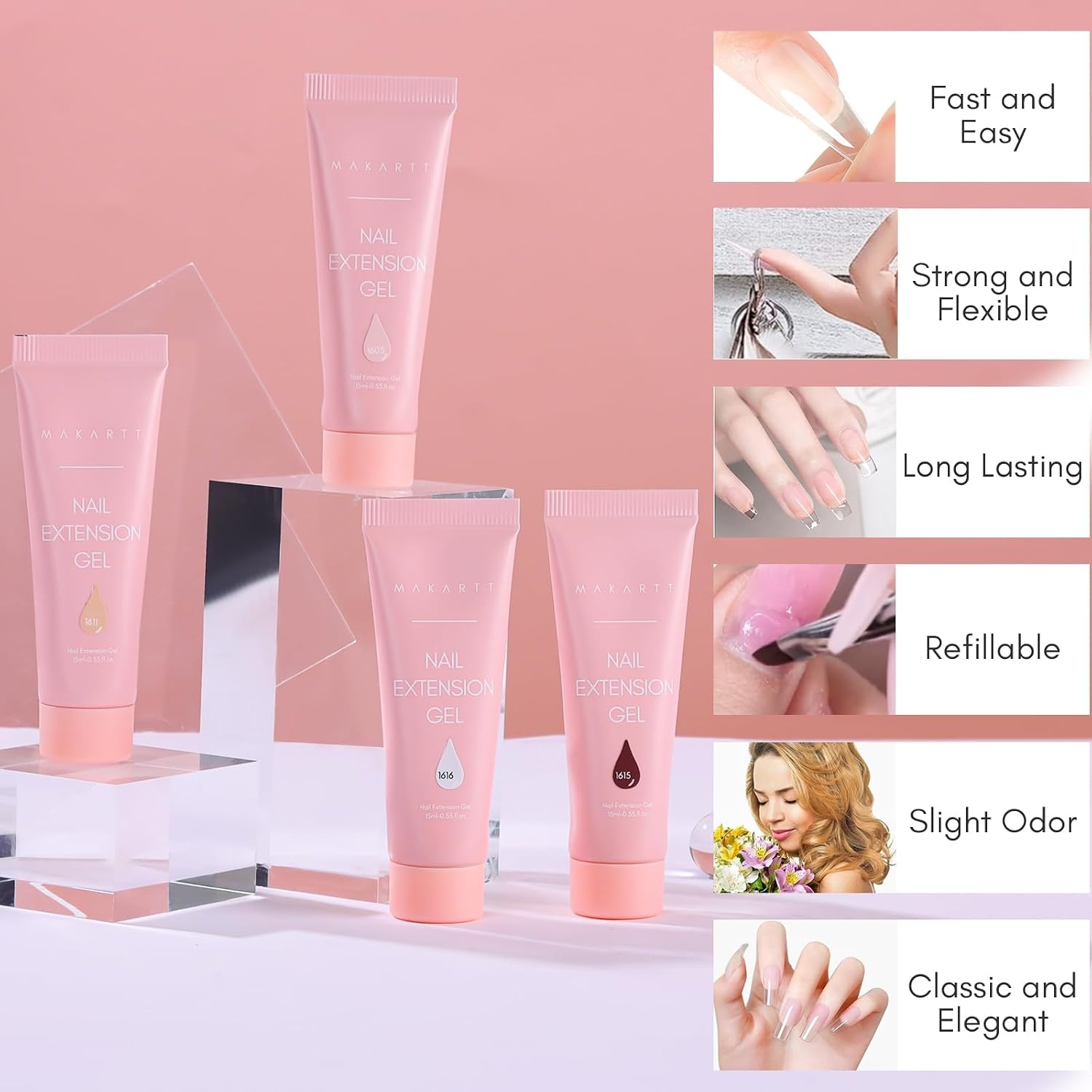 image:imageMakartt Poly Nail Gel Set 4 Colors Strong Builder for Extension Overlay Strengthener 3D Diy Multifunctional Longlasting for Nails French Manicures Home Salon Clear and 3 Pink ShadesWhite Nude Colors