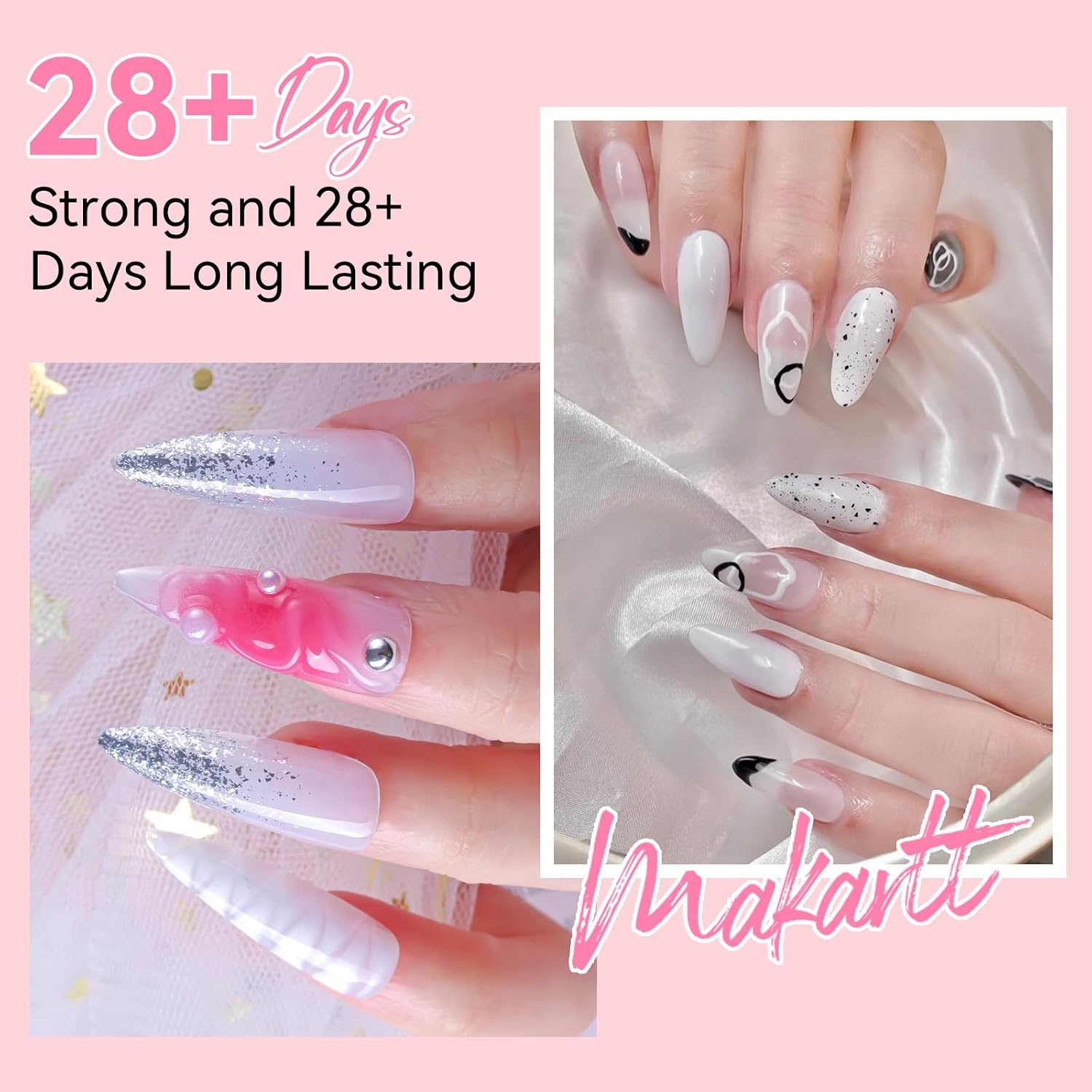 image:imageMakartt Poly Nail Gel Set 4 Colors Strong Builder for Extension Overlay Strengthener 3D Diy Multifunctional Longlasting for Nails French Manicures Home Salon Clear and 3 Pink ShadesClear Pink Colors
