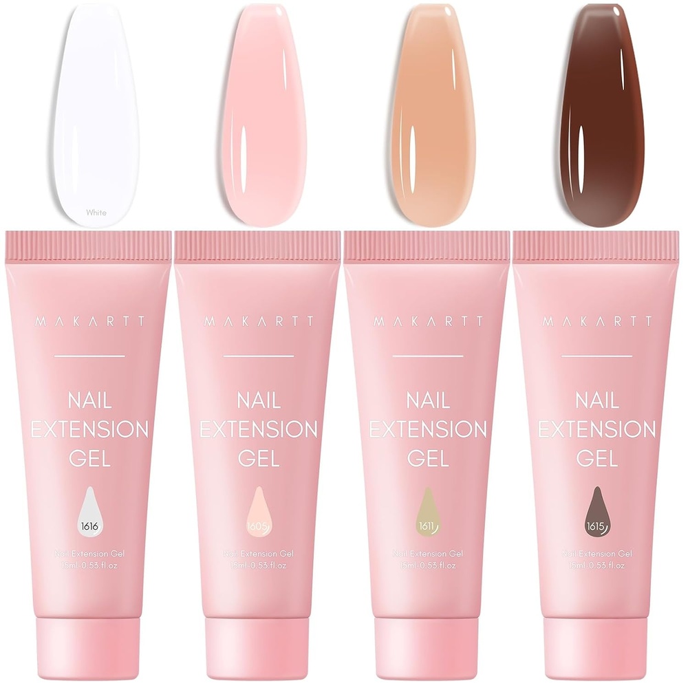 image:imageMakartt Poly Nail Gel Set 4 Colors Strong Builder for Extension Overlay Strengthener 3D Diy Multifunctional Longlasting for Nails French Manicures Home Salon Clear and 3 Pink ShadesWhite Nude Colors