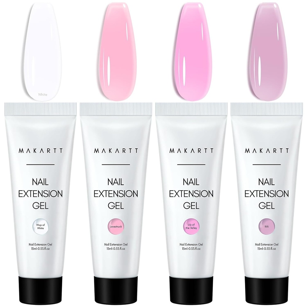 image:imageMakartt Poly Nail Gel Set 4 Colors Strong Builder for Extension Overlay Strengthener 3D Diy Multifunctional Longlasting for Nails French Manicures Home Salon Clear and 3 Pink ShadesClear Pink Colors